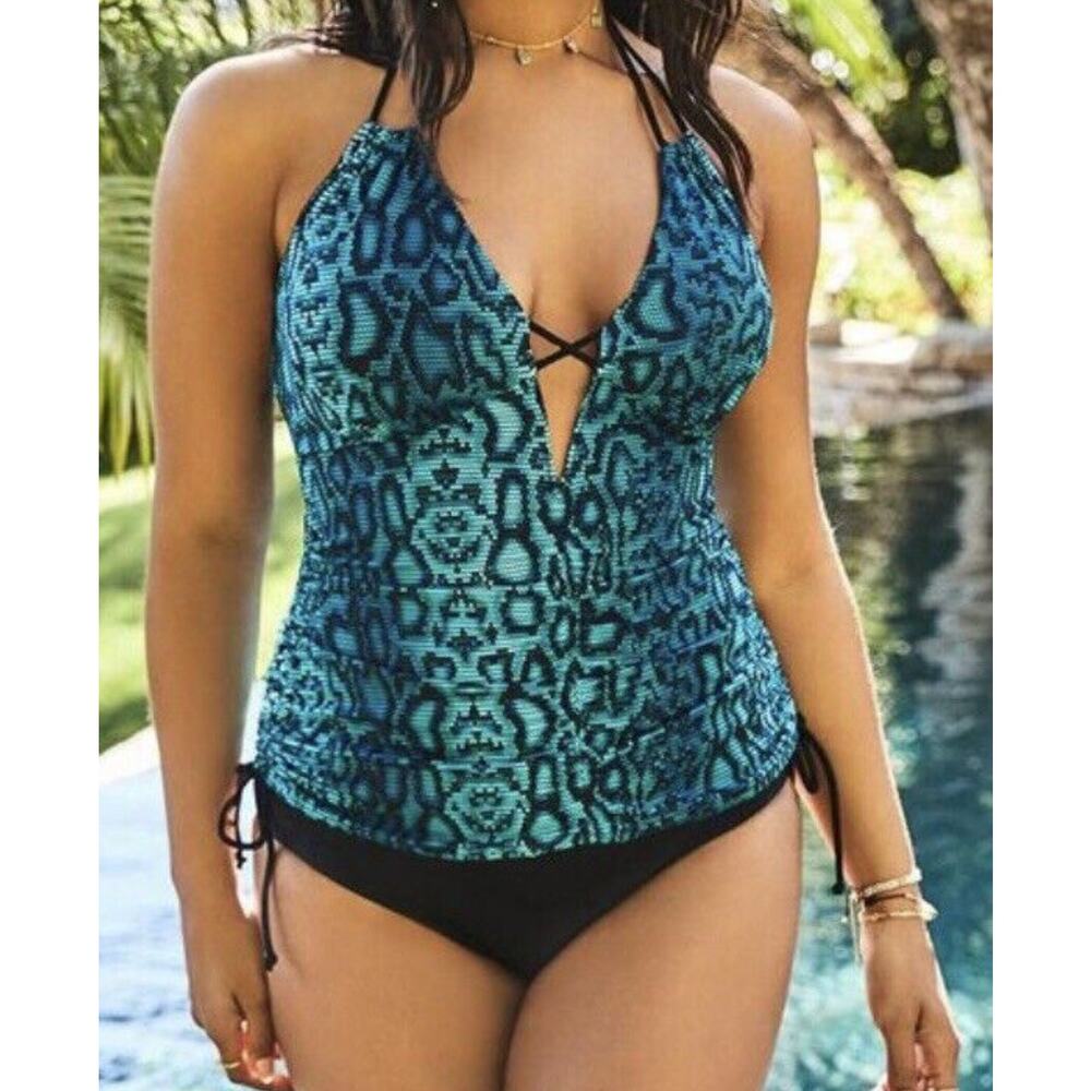 NWT Swimsuits for All Python Plunge Tankini Top and Bottom Set Women Plus Sz 24